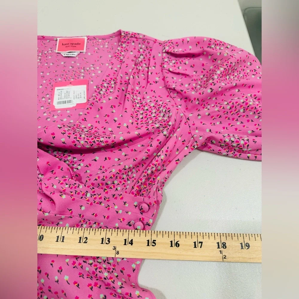 NWT Kate Spade Pink Floral‎ Meadow Wrap Short Sleeve Mini Dress Size 6